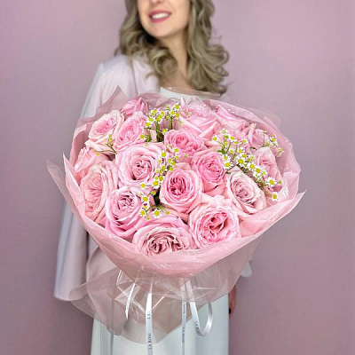 Дуобукет из пионовидной розы Pink O'Hara купить в Москве